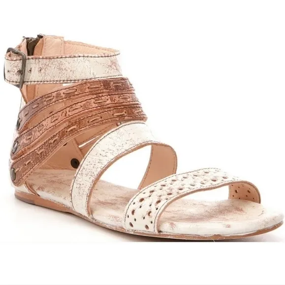 Bed Style Womens Artemis Ankle Distressed Leather Zip Back Sandals shoes sz 9