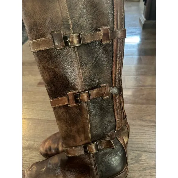 Bed|Stu Brown Leather Riding Boots with Buckles size 6