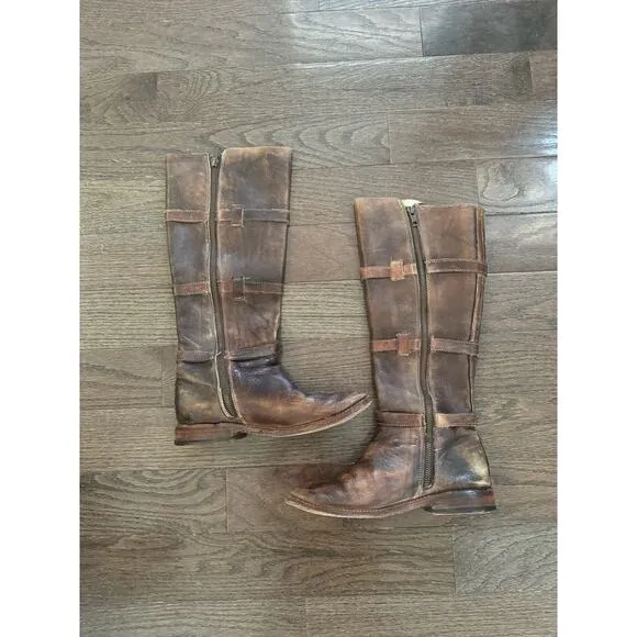 Bed|Stu Brown Leather Riding Boots with Buckles size 6