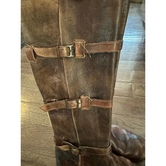 Bed|Stu Brown Leather Riding Boots with Buckles size 6
