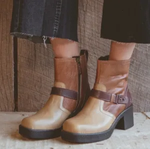 Bedstu | Roan Leather Penultimate Heel Booties Cafe Latte