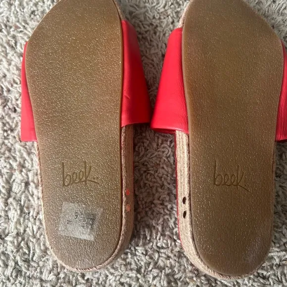 Beek Pelican Jute Platform Leather Sandal Poppy Red