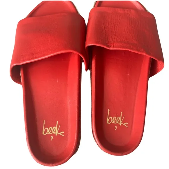 Beek Pelican Jute Platform Leather Sandal Poppy Red