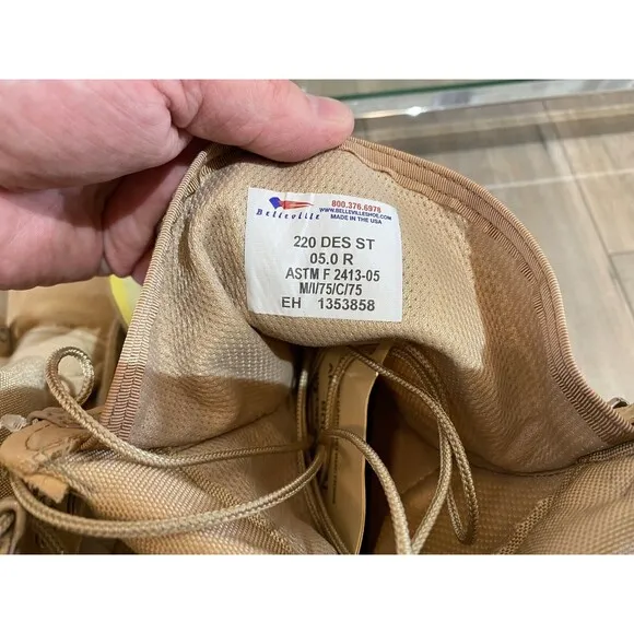 Belleville 220 DES ST Hot Weather Tan Steel Toe Boots Mens Size 5 REG NEW