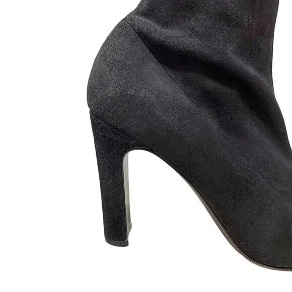 Bergdorf Goodman Black Suede Stretch Pull On Heeled Tall Boots‎