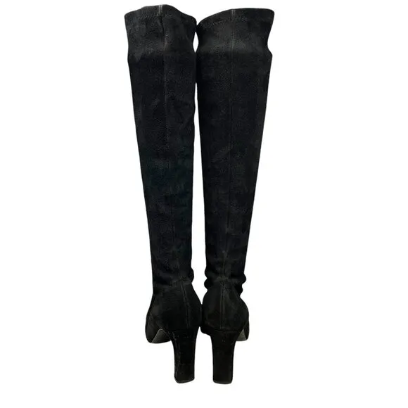 Bergdorf Goodman Black Suede Stretch Pull On Heeled Tall Boots‎