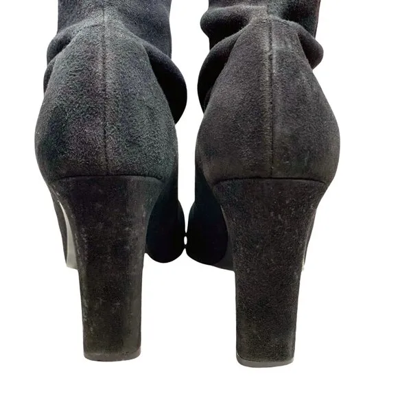 Bergdorf Goodman Black Suede Stretch Pull On Heeled Tall Boots‎