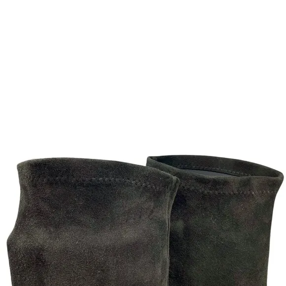Bergdorf Goodman Black Suede Stretch Pull On Heeled Tall Boots‎