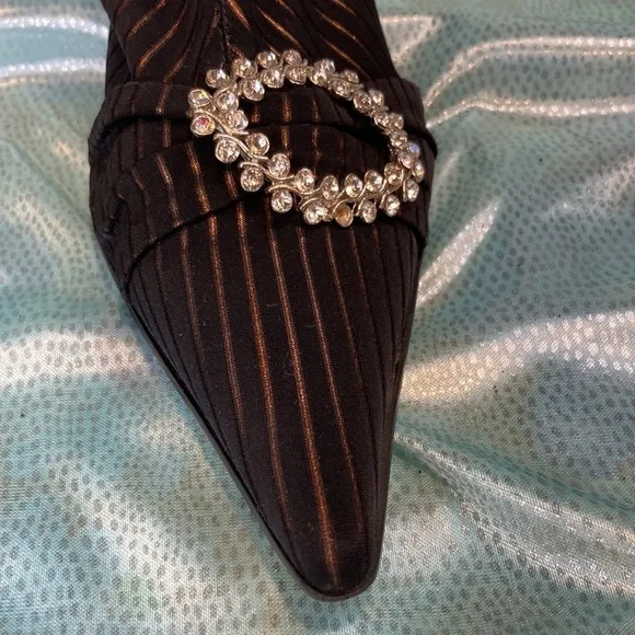 𝅺BESPOKE black heel stretch boots with rhinestone and Leather accents zipper