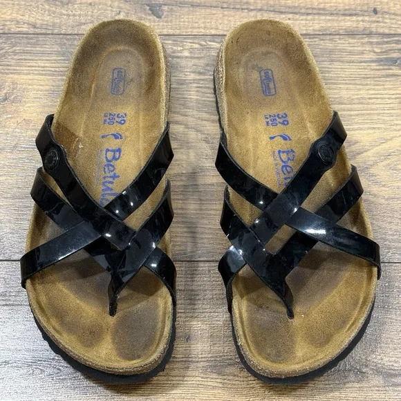 Betula Birkenstock Sandals Women 8 US 39 EU Black Patent Leather Strappy Slip On
