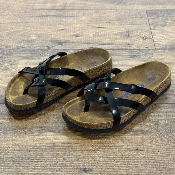 Betula Birkenstock Sandals Women 8 US 39 EU Black Patent Leather Strappy Slip On
