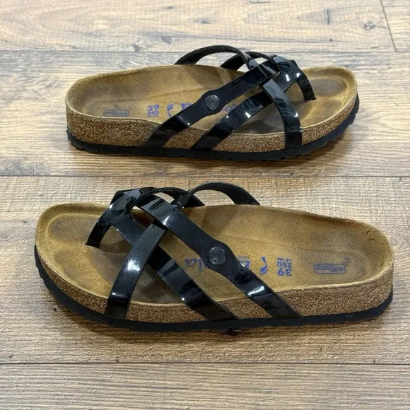 Betula Birkenstock Sandals Women 8 US 39 EU Black Patent Leather Strappy Slip On