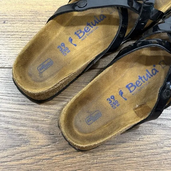Betula Birkenstock Sandals Women 8 US 39 EU Black Patent Leather Strappy Slip On