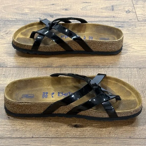 Betula Birkenstock Sandals Women 8 US 39 EU Black Patent Leather Strappy Slip On