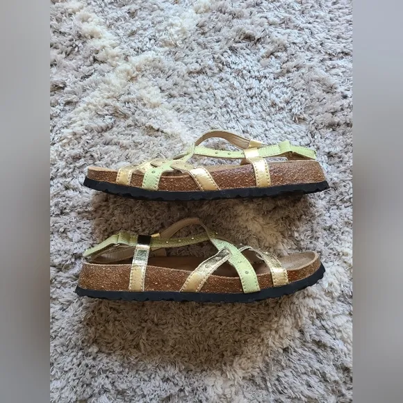 Betula Birkenstock Womens Sandals US Size 10 EU 41 Gold Green Slingback Comfort