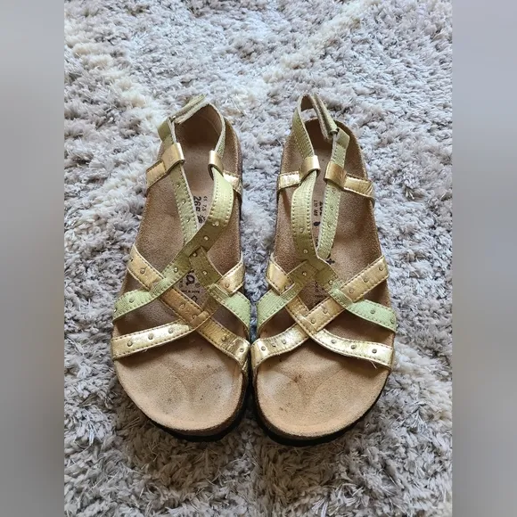 Betula Birkenstock Womens Sandals US Size 10 EU 41 Gold Green Slingback Comfort