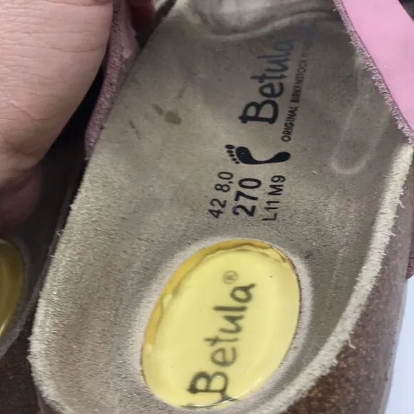 Betula By Birkenstock Pink Suede Floral Laser Cut Sandals EU 42 Narrow Women 11
