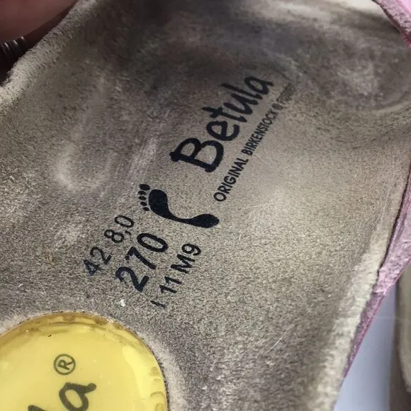 Betula By Birkenstock Pink Suede Floral Laser Cut Sandals EU 42 Narrow Women 11