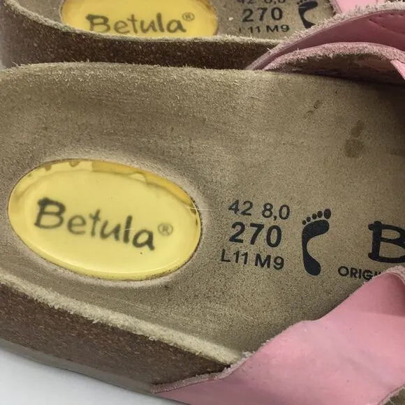 Betula By Birkenstock Pink Suede Floral Laser Cut Sandals EU 42 Narrow Women 11