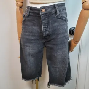 Böhme Button-Fly Fringe Cut-Off Black High Rise Bermuda Denim Shorts Size 26