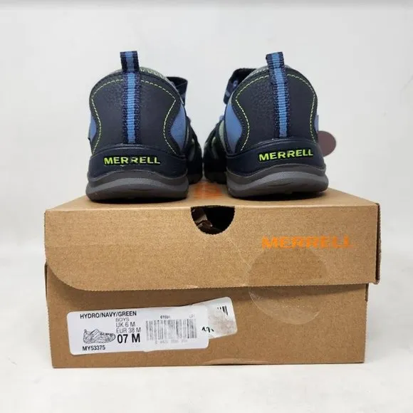 Big kids 7 Merrell Hydro junior Navy Green hiking water sandals shoes MY53375