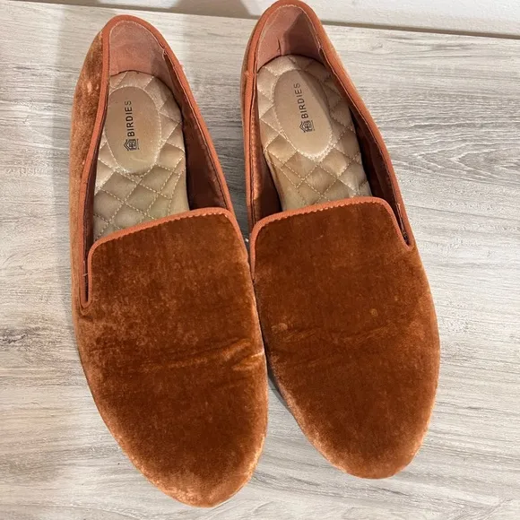 Birdies Orange Copper Velvet Starling Slip On Loafers Size 9
