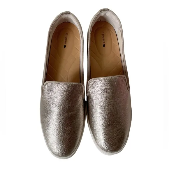 Birdies The Swift gold leather slip-on sneakers loafers size 9.5