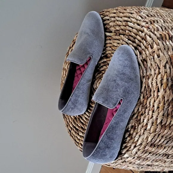 Birdies Women's The Starling Round Toe Gray Velvet Slip On Loafer Flat Size 10.5