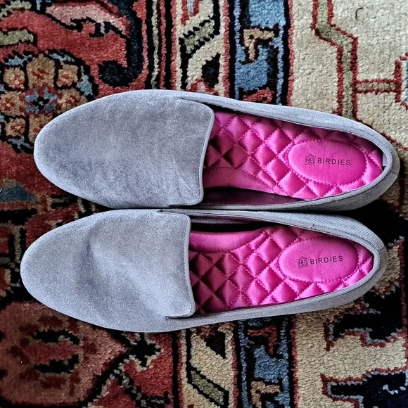 Birdies Women's The Starling Round Toe Gray Velvet Slip On Loafer Flat Size 10.5