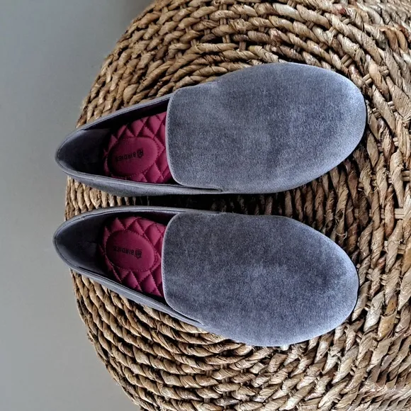 Birdies Women's The Starling Round Toe Gray Velvet Slip On Loafer Flat Size 10.5