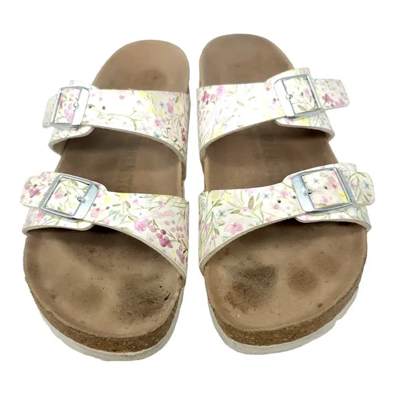 Birkenstock 37 Womens Sandals Sydney Vegan Birko Flor Watercolor Flower White 6