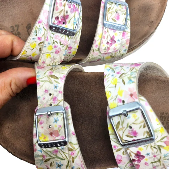 Birkenstock 37 Womens Sandals Sydney Vegan Birko Flor Watercolor Flower White 6