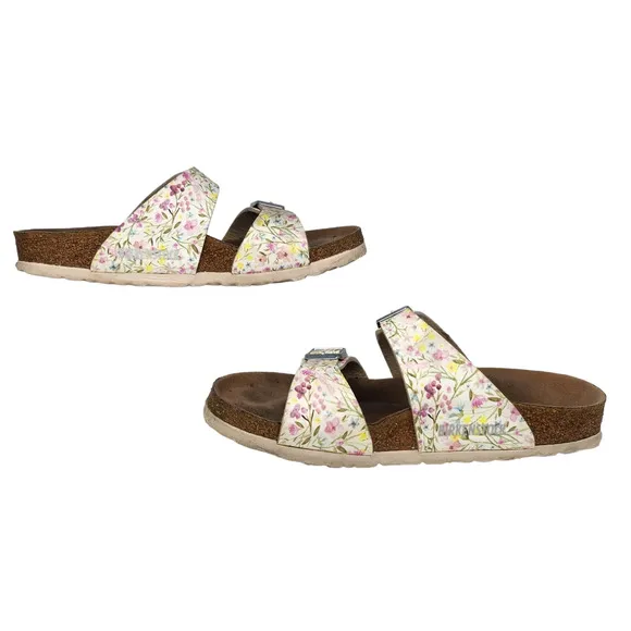 Birkenstock 37 Womens Sandals Sydney Vegan Birko Flor Watercolor Flower White 6
