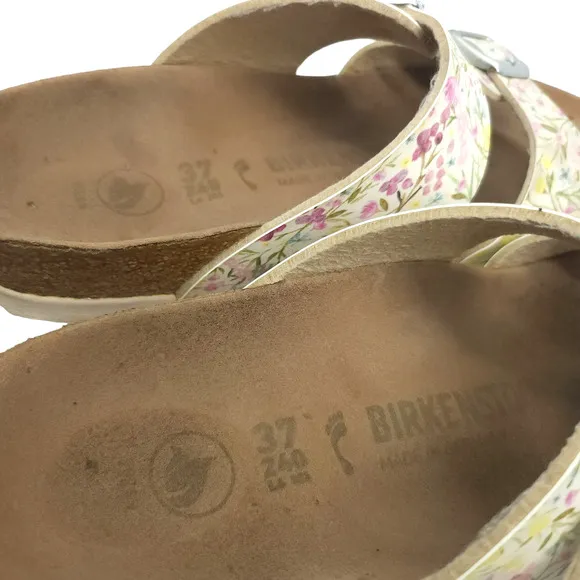 Birkenstock 37 Womens Sandals Sydney Vegan Birko Flor Watercolor Flower White 6