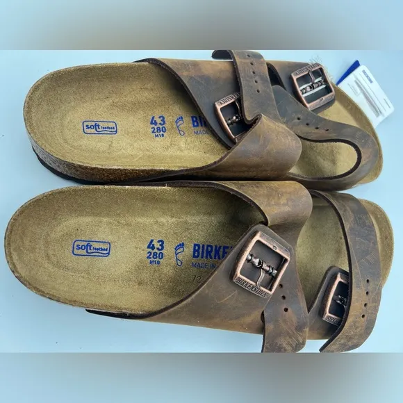 Birkenstock Arizona Sandal for Men, SZ 10US EU 43 Brown Havana Oiled Leather NEW