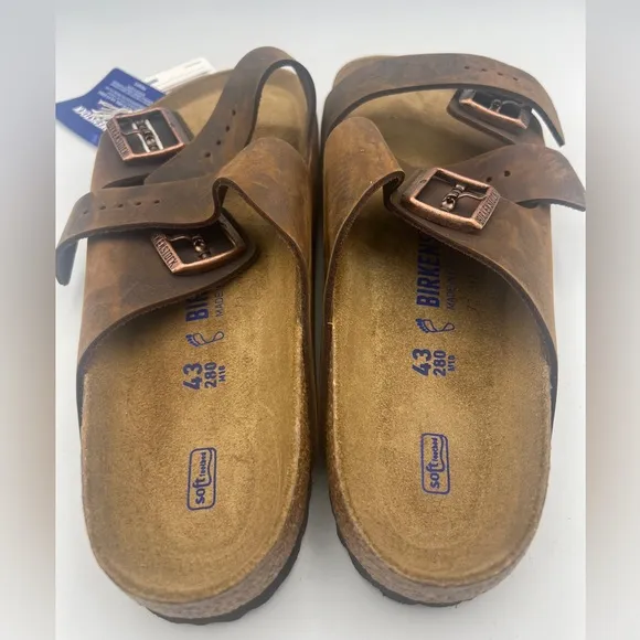 Birkenstock Arizona Sandal for Men, SZ 10US EU 43 Brown Havana Oiled Leather NEW