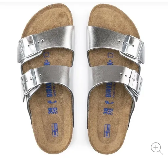 Birkenstock Arizona Soft FootbedLeather - Metallic Silver$150 37 US 6-6.5