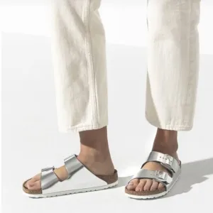 Birkenstock Arizona Soft FootbedLeather - Metallic Silver$150 37 US 6-6.5