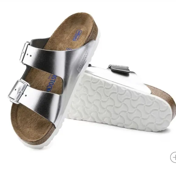 Birkenstock Arizona Soft FootbedLeather - Metallic Silver$150 37 US 6-6.5