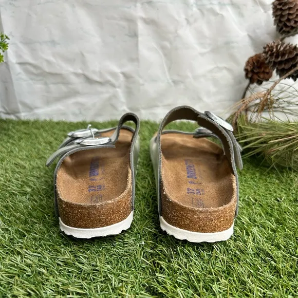 Birkenstock Arizona Soft FootbedLeather - Metallic Silver$150 37 US 6-6.5