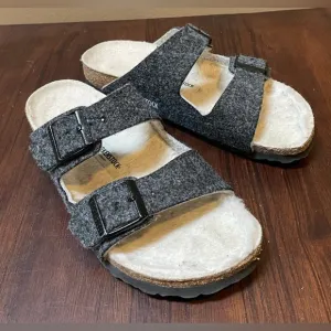 Birkenstock Arizona Wool Sandals, Gray, Size 36 Narrow