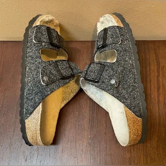 Birkenstock Arizona Wool Sandals, Gray, Size 36 Narrow