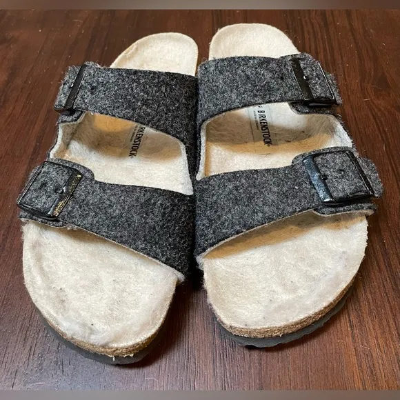 Birkenstock Arizona Wool Sandals, Gray, Size 36 Narrow