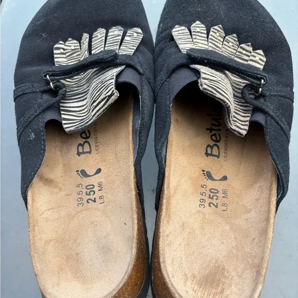 Birkenstock Betula Clog Women's 8 39 Black Zebra Kiltie Leather Slip On Shoe