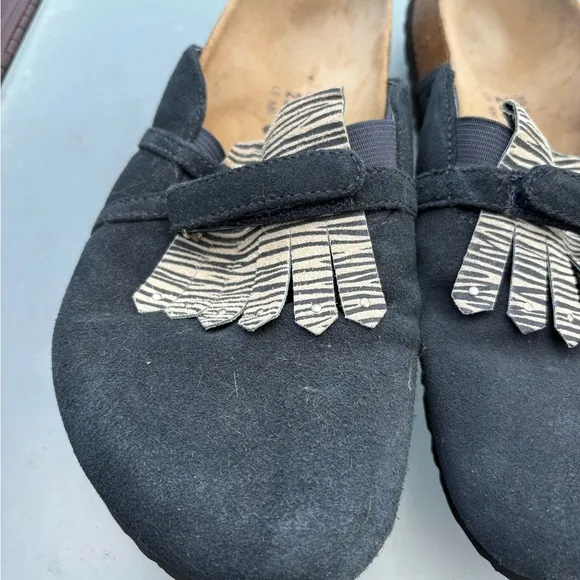 Birkenstock Betula Clog Women's 8 39 Black Zebra Kiltie Leather Slip On Shoe