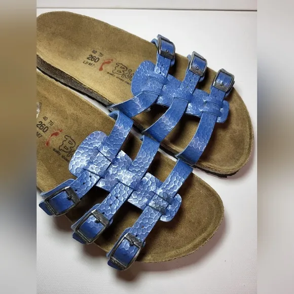 Birkenstock Birki's Xenia Blue Textured 3-Strap Sandals Women's Size 9 or 40EU
