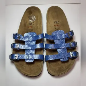 Birkenstock Birki's Xenia Blue Textured 3-Strap Sandals Women's Size 9 or 40EU