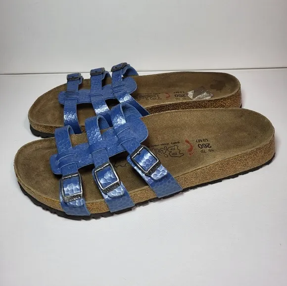 Birkenstock Birki's Xenia Blue Textured 3-Strap Sandals Women's Size 9 or 40EU