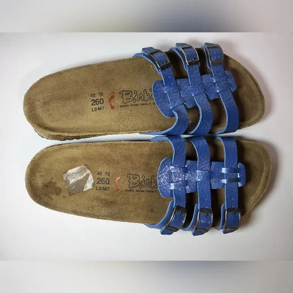 Birkenstock Birki's Xenia Blue Textured 3-Strap Sandals Women's Size 9 or 40EU
