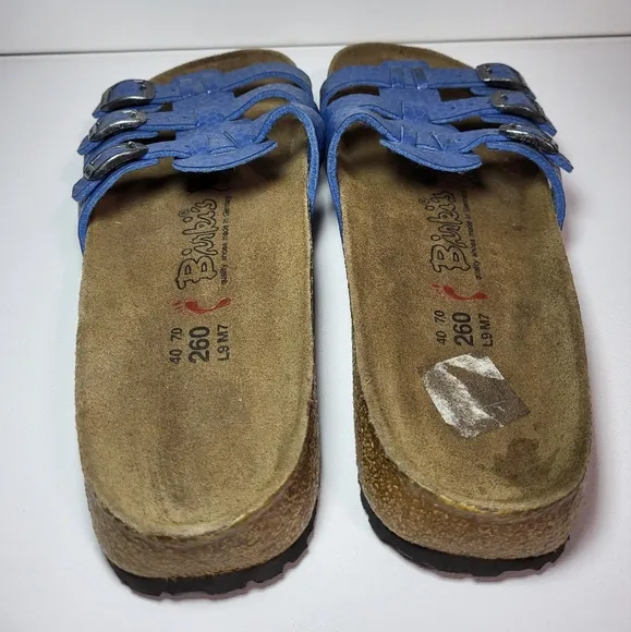 Birkenstock Birki's Xenia Blue Textured 3-Strap Sandals Women's Size 9 or 40EU